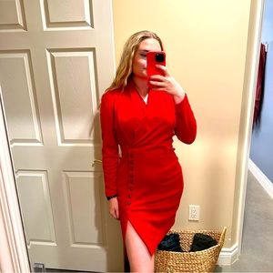 Vintage All That Jazz Red Sweater Dress with Button Detailing Valentines Day